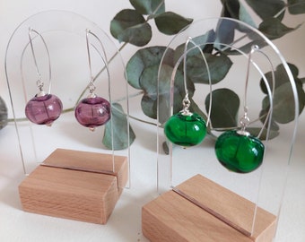 Green Hollow Glass Earrings, Purple Bubble Balloon Earrings, Modern Gray Spherical Earrings, Teal Glass Jewelry, Blue Hook Earwire