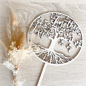 Personalized wooden tree of life cake topper
