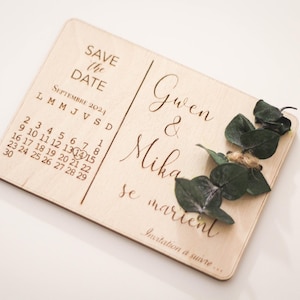 Faire part save the date en bois aimanté et personnalisé