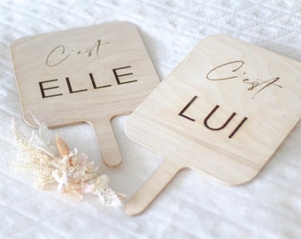 Pancarte en bois Elle / Lui - jeu mariage