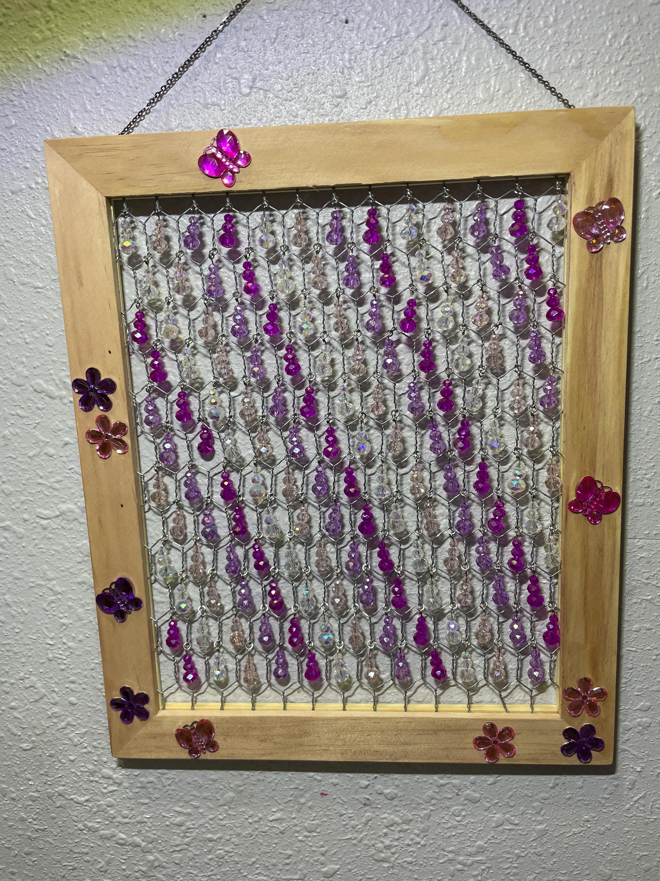 Pink and Pretty Beaded Chicken Wire Suncatcher