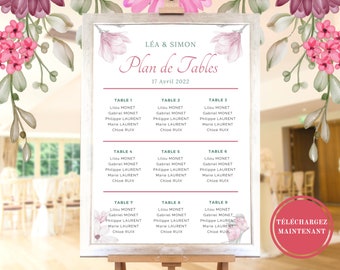 Plan de Table de Mariage Numérique, Plan de Table de Mariage Champetre, Mariage, Marque Place, Tableau Mariage