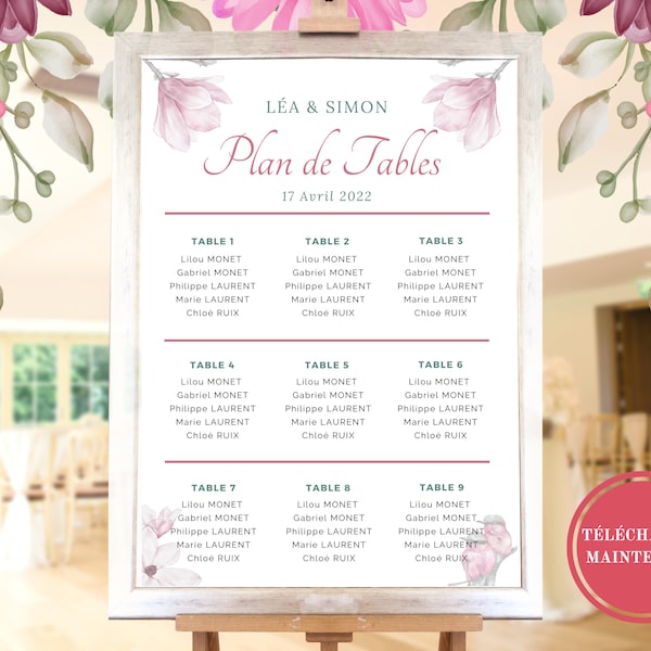 Plan de Table de Mariage Numérique, Plan de Table de Mariage Champetre, Mariage, Marque Place, Tableau Mariage