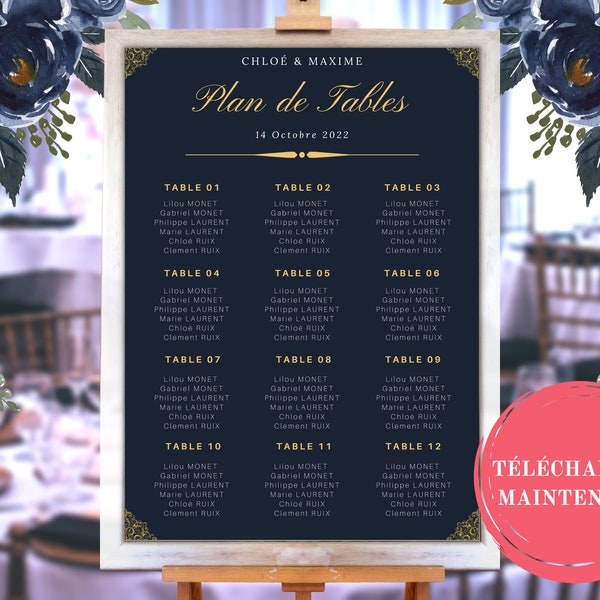 Plan de Table de Mariage, Marque Place, Tableau Mariage, Numéro Table Mariage | Téléchargez maintenant