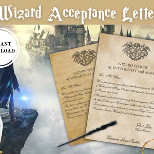 Carta de aceptación de Hogwart imprimible, Carta de aceptación del mago personalizada, Carta mágica, Idea de regalo del mago / Descarga instantánea