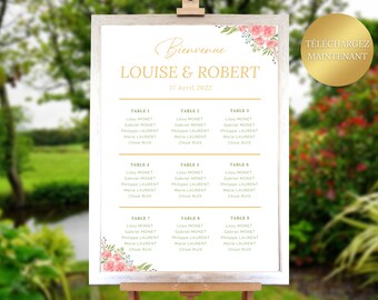 Plan de Table de Mariage Champetre, Plan de Table de Mariage Numerique, Deco Champetre, Marque Place, Tableau Mariage