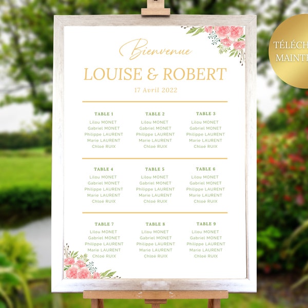 Plan de Table de Mariage Champetre, Plan de Table de Mariage Numerique, Deco Champetre, Marque Place, Tableau Mariage