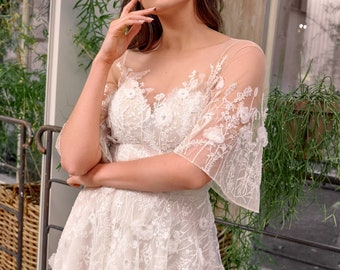 Fully Lace Dress A-line Boho Wedding Dress FULU Prom Dress Fairy, Ball Gown, Floral Wedding Dress, Tulle dress, Unique Wedding Dress, V-neck