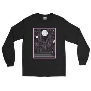 Neon Tokyo Night Line Art Streetwear Unisex Long Sleeve Shirt