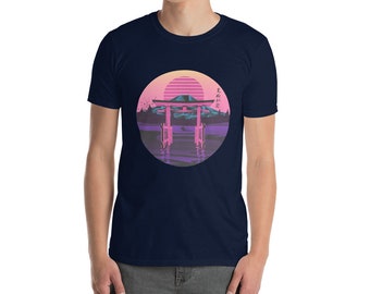 Torii Gate Japanese Retro Neon Short-Sleeve Unisex T-Shirt