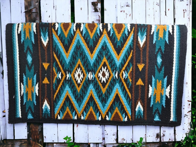 Western Show Horse Saddle Blanket New Zealand Design Handmade Wool Saddle Blanket Mats Top Wool Saddle Pad Size : 34 L x 36 W x 1 Inches New Zealand Pad_02