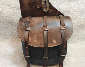 Wood Horse Equestrian Cowhide Genuine Leather Western Trail Simple Designer Horse Saddle Bag, Size: 10” L x 10” W x 3.5” D inches