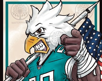 EAGLES Mascot Sports Art PRINTs |  Sports Wall Art Game Room Art Sports Gift Philadelphia Eagles Decor Fan Art Gift for Him Gift for Her
