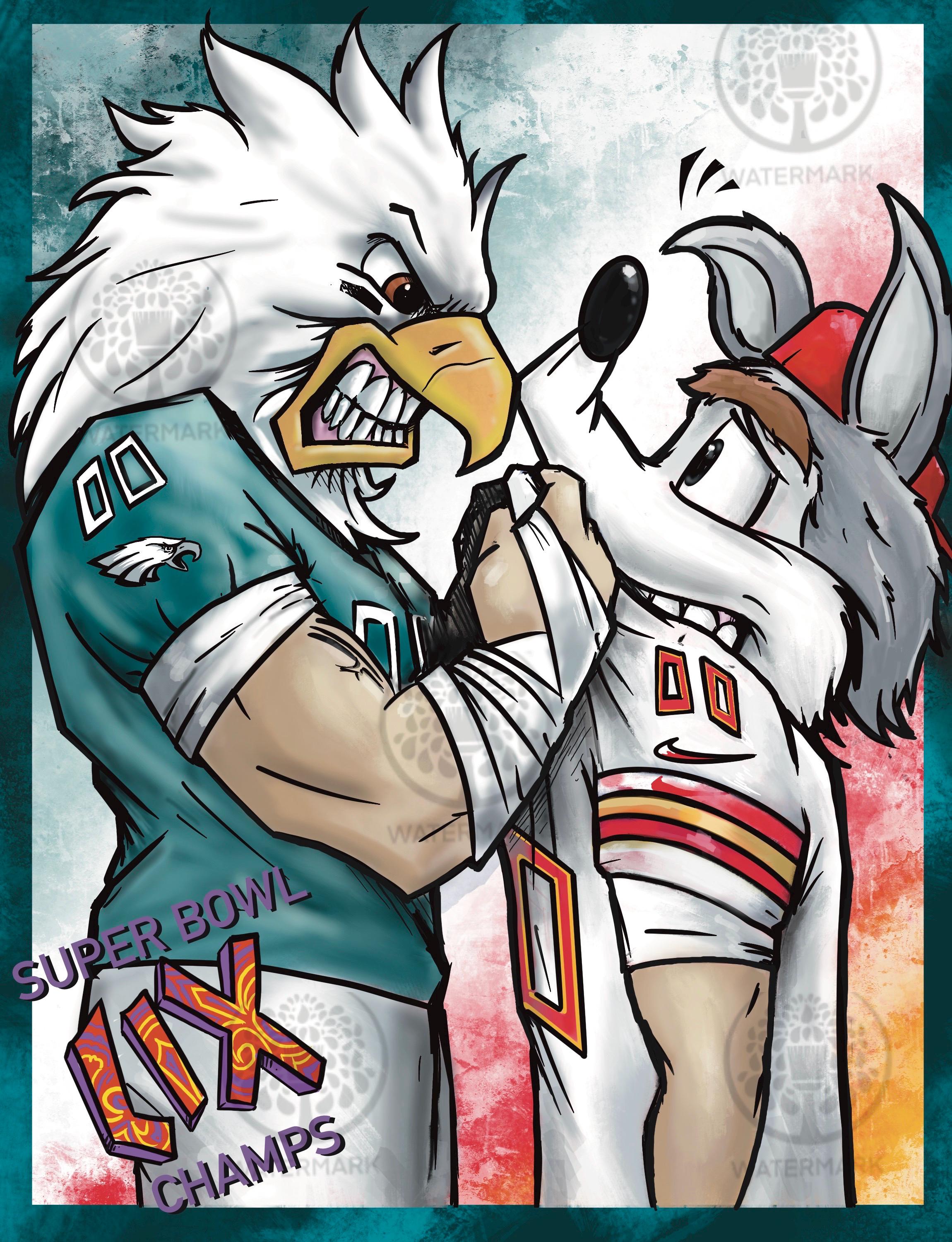 NEW RELEASE! Super Bowl 59 champs- Philadelphia Eagles vs. KC Chiefs Fan Art Poster print artist signed - great football gift for him or her