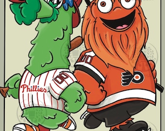 Philly Sports MASCOTS Art PRINTs and Posters |  NEW RELEASE* Philadelphia flyers Phanatic and Phillies Gritty custom fan Art gifts!