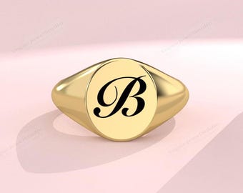 Custom Monogram Ring For Men / Women Personalized Engraved Initial Ring Unique Personalized Signet Ring 14k Gold Statement Ring Gift For Her
