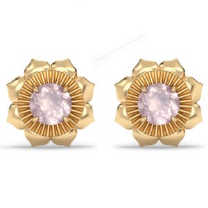 天然ローズクォーツスタッドピアス（女性用）アールデコ調クォーツジェムストーンステートメントスタッドピアス 925シルバークォーツミニマリストスタッドピアス ユニークで繊細なピアス