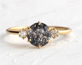 14k Gold Minimalist Rutilated Quartz Engagement Ring 925 Sterling Silver Rutile Quartz Wedding Ring Unique Solitaire Engagement Ring For Her