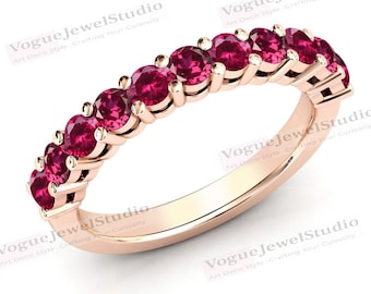 Art-Deco-Roter Rubin halbe Ewigkeit Band für sie 14k Gold Rubin Ehering Vintage Ewigkeit Verlobung Band Einzigartige Ewigkeit Brautversprechen Band