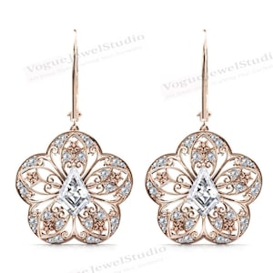 アールデコ フィリグリー デザイン イヤリング レディース カイト型 モアッサナイト イヤリング ヴィンテージ フローラル スタイル イヤリング アンティーク ダングル ドロップ イヤリング