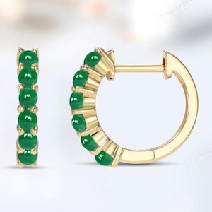 Brincos de esmeralda articulados exclusivos para ela, brincos de argola Huggies de ouro rosa, brincos de argola para cartilagem feminina, brincos de casamento minimalistas de prata 925