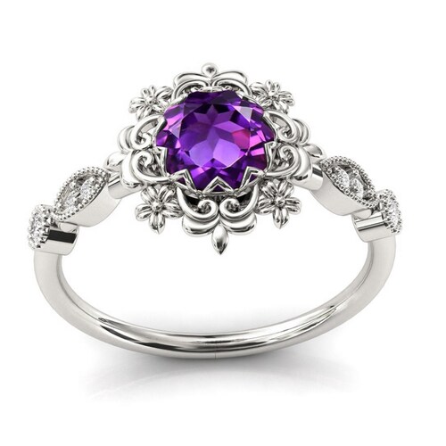 Vintage Amethyst Engagement Ring 14k Gold Amethyst Floral Wedding Ring Antique Filigree Style Ring Art Deco Amethyst shops Bridal Anniversary Ring