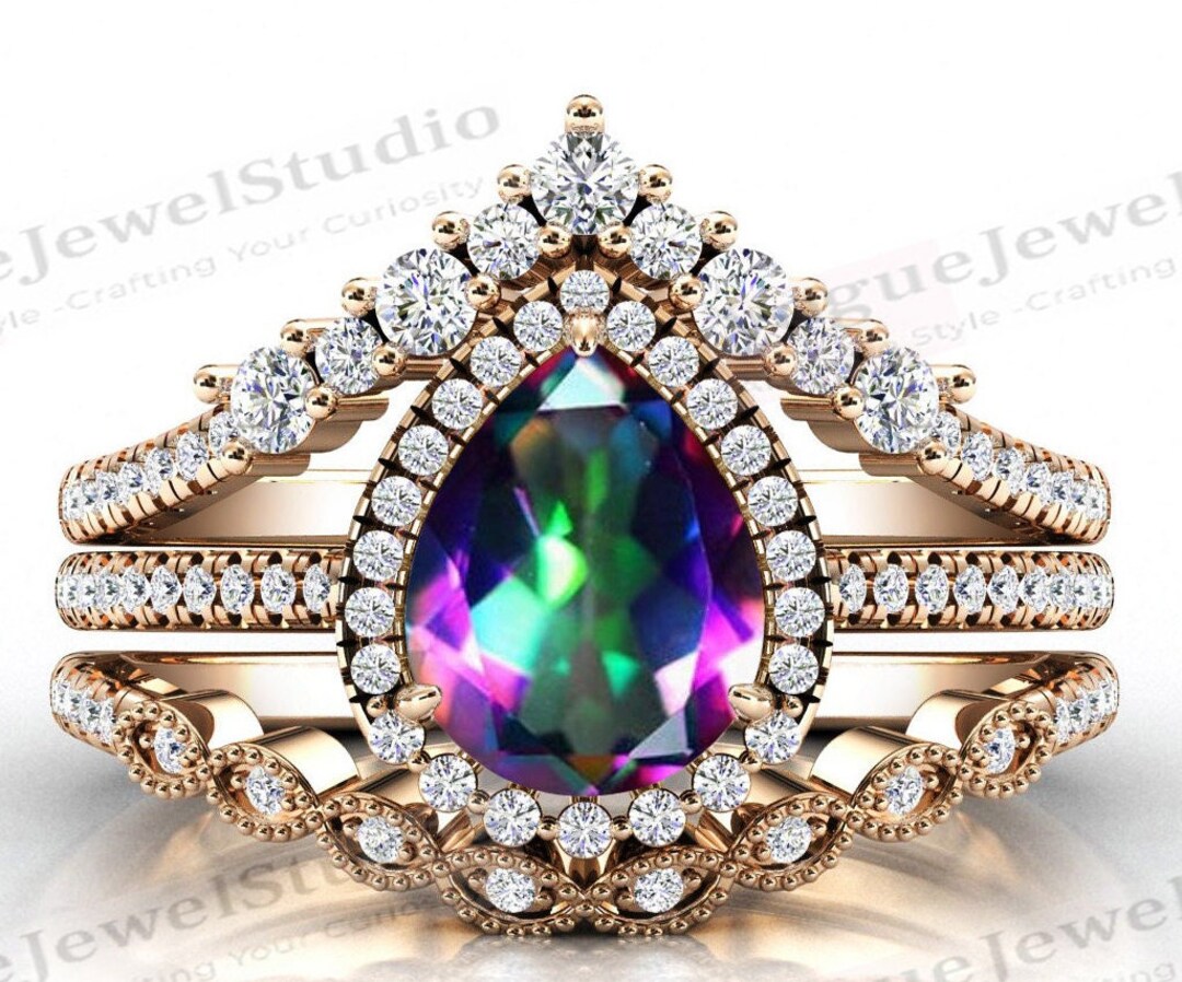 アンティーク ミスティック トパーズ エンゲージリング セット ペア