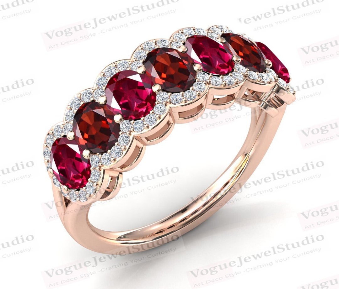 Art Deco Ruby Eternity Wedding Band for Women 14k Gold Garnet ...