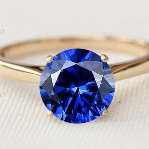 AAA Blå Safir Förlovningsring För Kvinnor Vintage Blå Safir Solitaire Vigselring 14k Guld Blå Safir Bröllopsdagsring