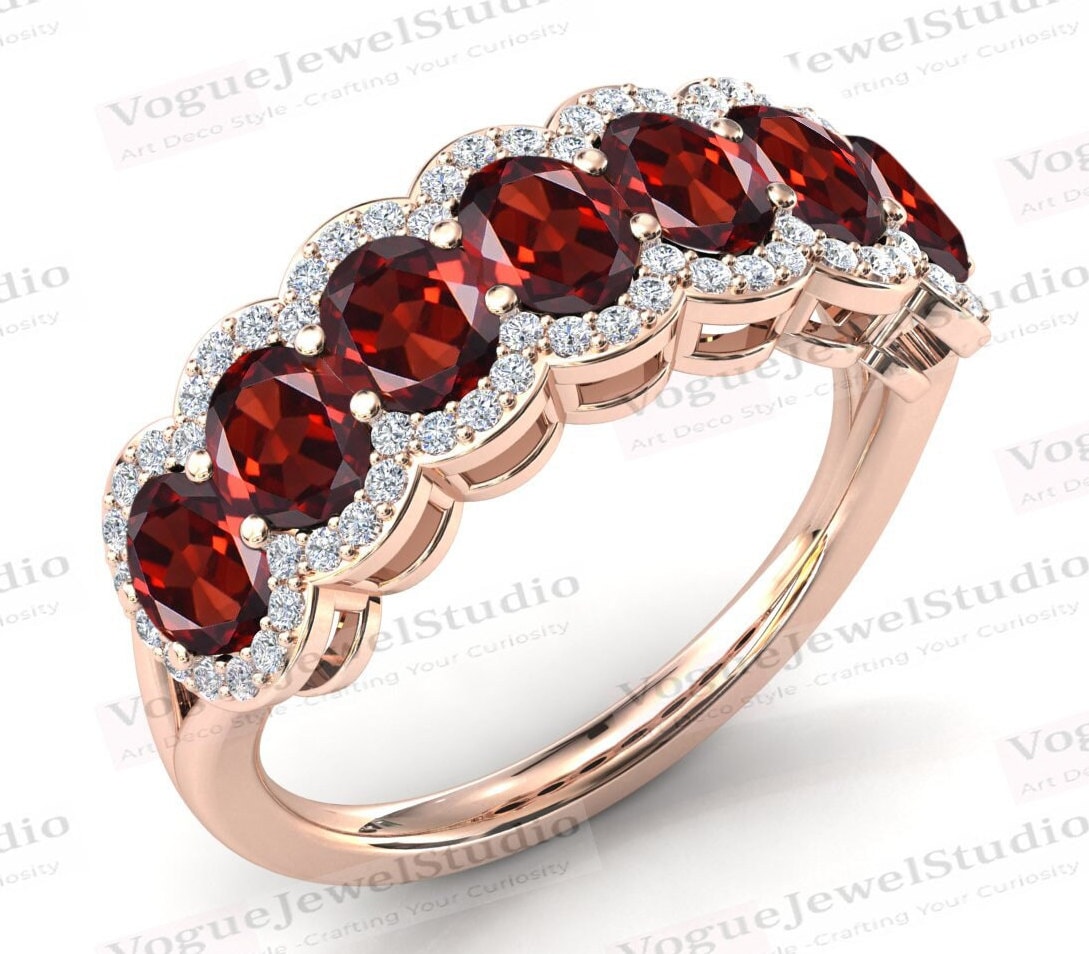 YL Stackable Ring Sterling Silver Created Garnet Eternity Bands for Women-size5 
