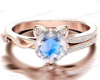 Rainbow Moonstone Engagement Ring 14k Gold Moonstone Wedding Ring Women Engagement Ring Art Deco Moonstone Bridal Ring Vintage Wedding Ring