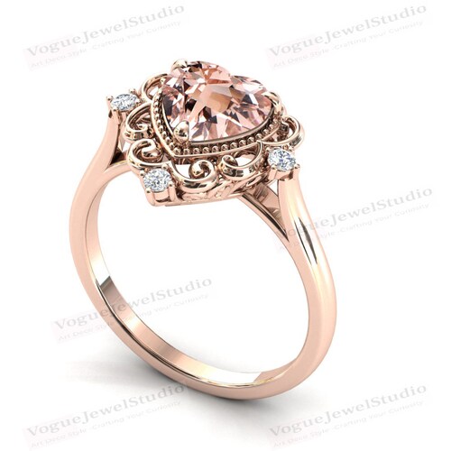 Antique Heart Shaped Morganite Engagement Ring 925 Silver Morganite Wedding Ring shops Art Deco Filigree Style Ring Heart Shaped Engagement Ring