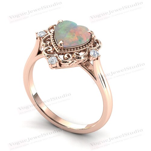 Hotsell Heart Shaped Opal Engagement Ring Art Deco Filigree Style Opal Wedding Ring 925 Sterling Silver Opal Bridal Anniversary Promise Ring For Her