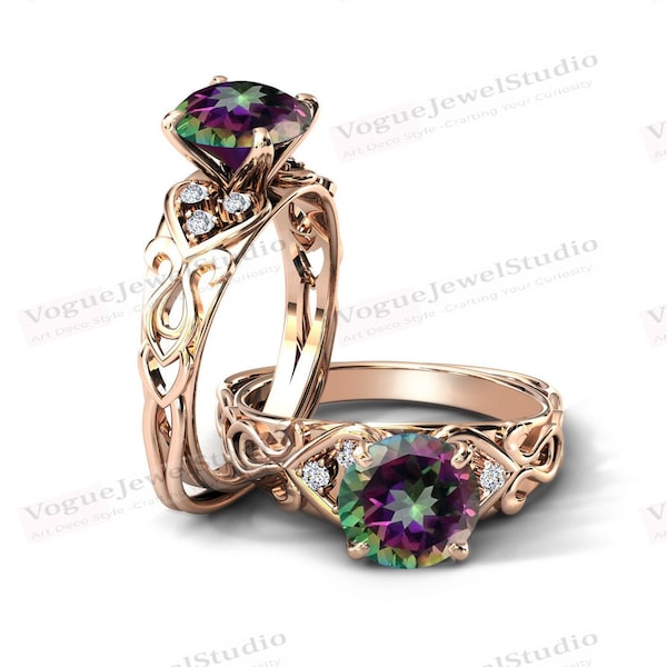 Antique Mystic Topaz Engagement Ring For Women 14k Gold Mystic Topaz Women Wedding Ring Vintage Art Deco Mystic Topaz Bridal Promise Ring