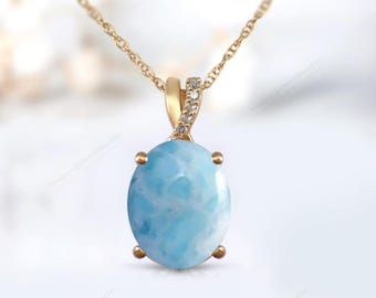 4 kt. Ovaal geslepen Larimar-hanger voor haar Art Deco-hanger Vintage edelsteenhanger 925 zilveren larimar bruiloft hanger vrouwen jubileumcadeau