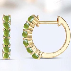 Natural Peridot Huggie Hoop Earrings Rose Gold Wedding Earrings For Women Art Deco Cartilage Earrings Unique Dainty Earrings Gift For Women
