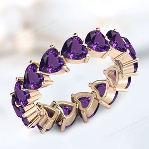 14k Gold Amethyst Ewigkeit Band für Frauen Einzigartige volle Eternity Band herzförmige Amethyst Ehering Sterling Silber Stapeln Band für Sie