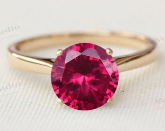 Antique Red Ruby Engagement Ring 14k Gold Ruby Solitaire Wedding Ring Unique Solitaire Engagement Ring Vintage Bridal Promise Ring For Women