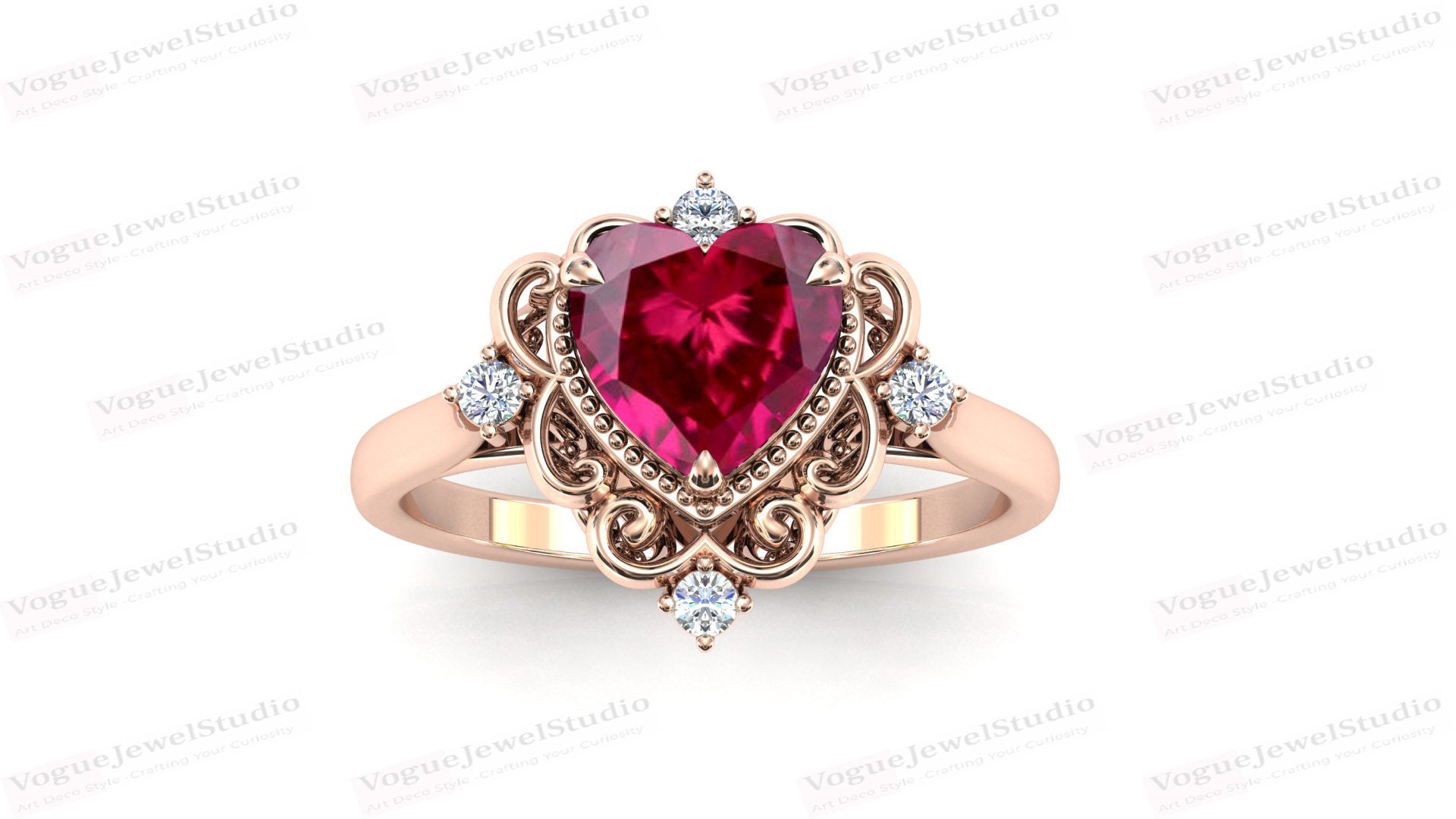 Art Deco Heart Shaped Ruby Engagement Ring Antique Filigree - Etsy