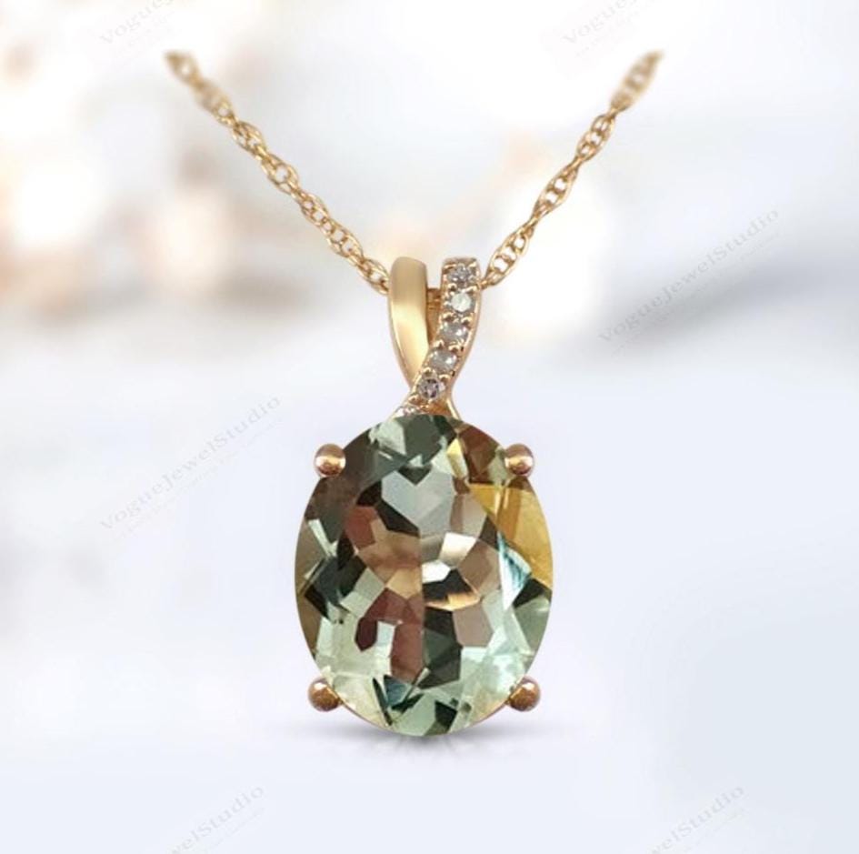 4ct. Vintage Oval Cut Green Amethyst Pendant For Women Rose Gold Green Gemstone Wedding Pendant Art Deco Pendant Unique Handmade Pendant