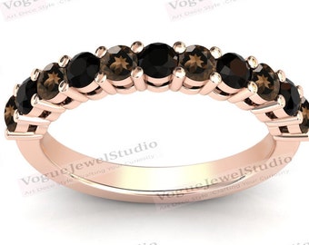 Bruine rookkwarts eeuwigheid band voor vrouwen Rose goud halve eeuwigheid band 925 sterling zilver zwarte onyx cluster trouwring verjaardag cadeau