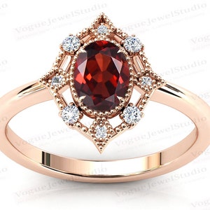 Antique Red Garnet Engagement Ring Oval Cut Garnet Art Deco Wedding Ring 14k Gold Garnet Bridal Promise Ring Women Anniversary Ring For Her
