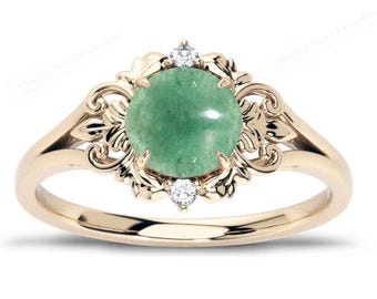 Anillo de compromiso de cuarzo fresa verde, plata 925, anillo de boda de cuarzo fresa con diseño art déco de filigrana, regalo de aniversario para mujer.