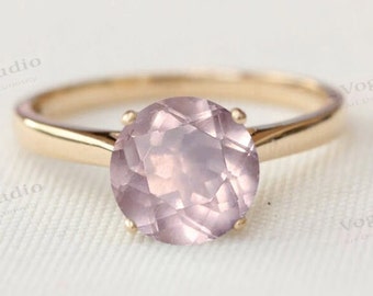 Natural Rose Quartz Solitaire Engagement Ring For Women 925 Sterling Silver Rose Quartz Wedding Ring Vintage Solitaire Bridal Ring For Her