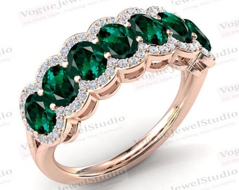 Emerald Eternity Band For Women 14k Gold Emerald Engagement Ring Half Eternity Band Emerald Wedding Band Emerald Stacking Band Gift For Her