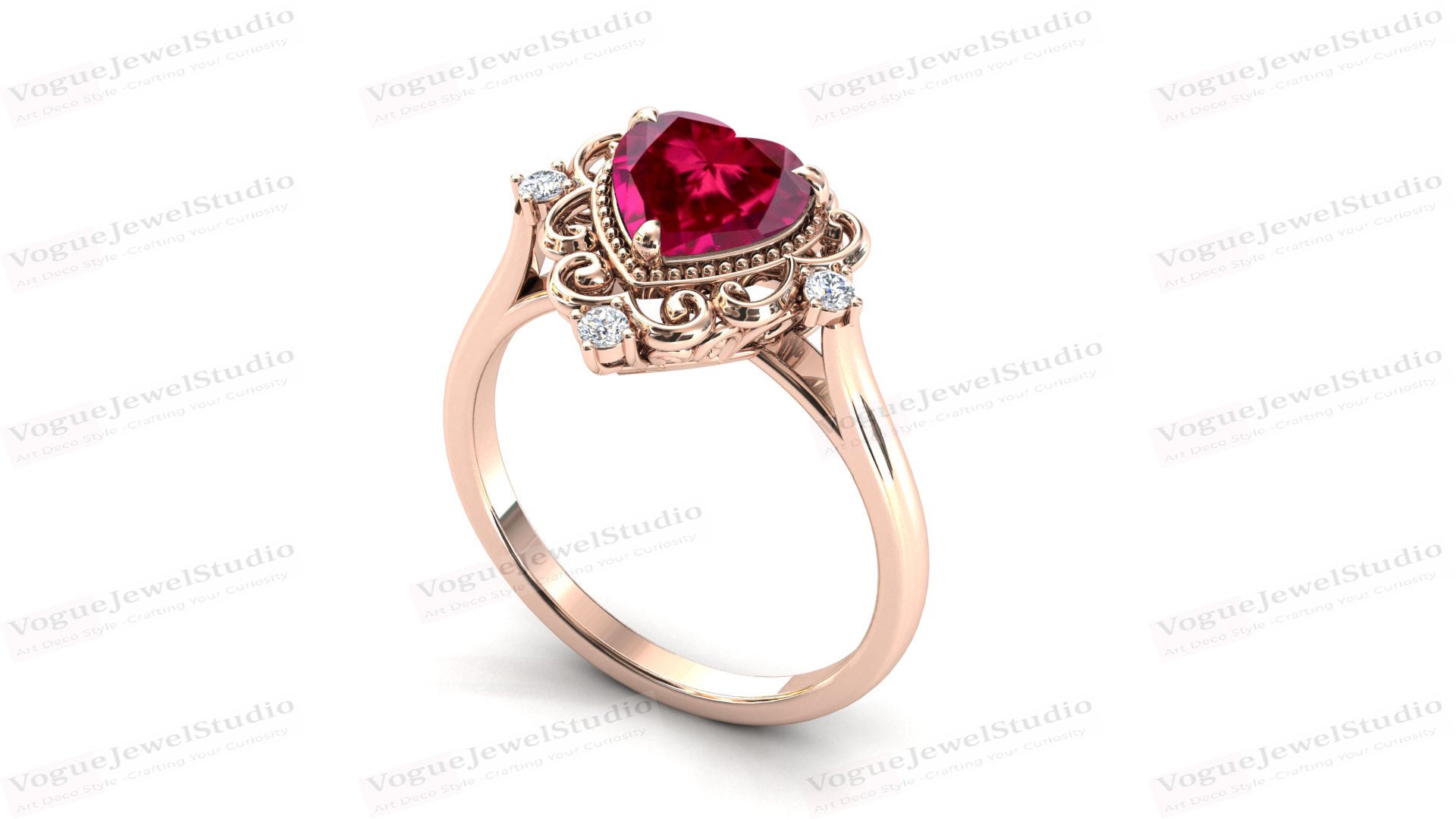 Art Deco Heart Shaped Ruby Engagement Ring Antique Filigree - Etsy