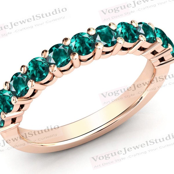 Half Round Half Emerald Eternity Band Etsy