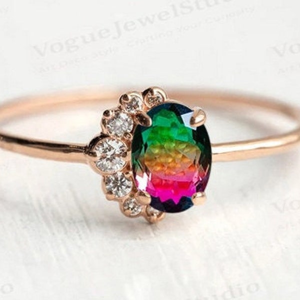 Dainty Multi Color Tourmaline Engagement Ring 14k Gold Multi Color Tourmaline Wedding Ring Delicate Engagement Ring Unique Minimalist Ring