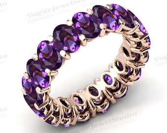 Natural Amethyst Eternity Band For Women Vintage Amethyst Wedding Band 14k Gold Amethyst Bridal Eternity Band Anniversary Gift For Women
