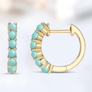 Pendientes de piedra preciosa de amazonita natural Pendientes de boda delicados de amazonita Pendientes de aro de plata 925 para mujer Pendientes de cartílago Art Deco